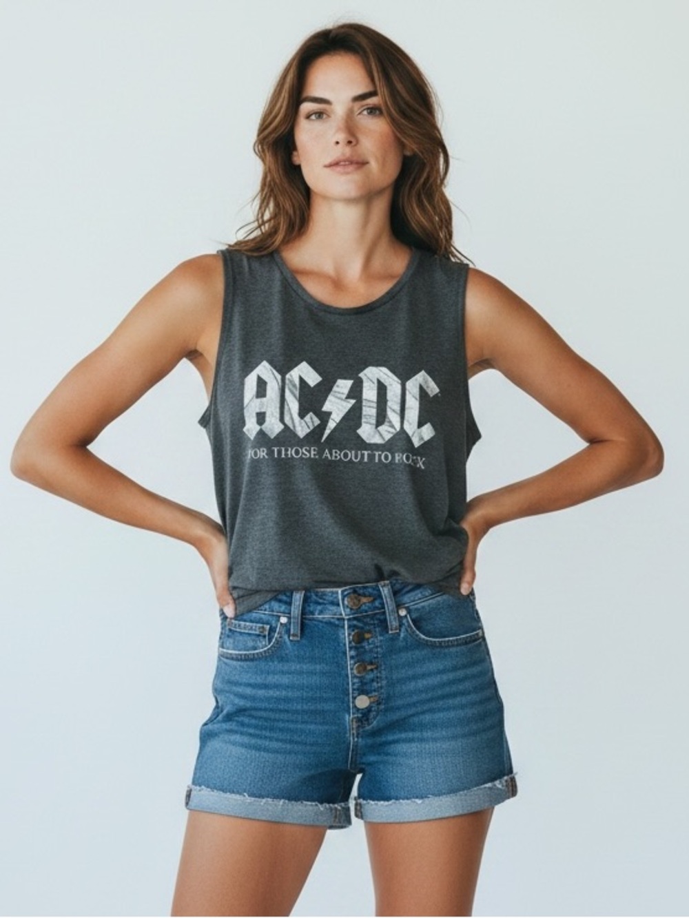 AC/DC Women's Dark Gray Graphic Muscle Tee Size L